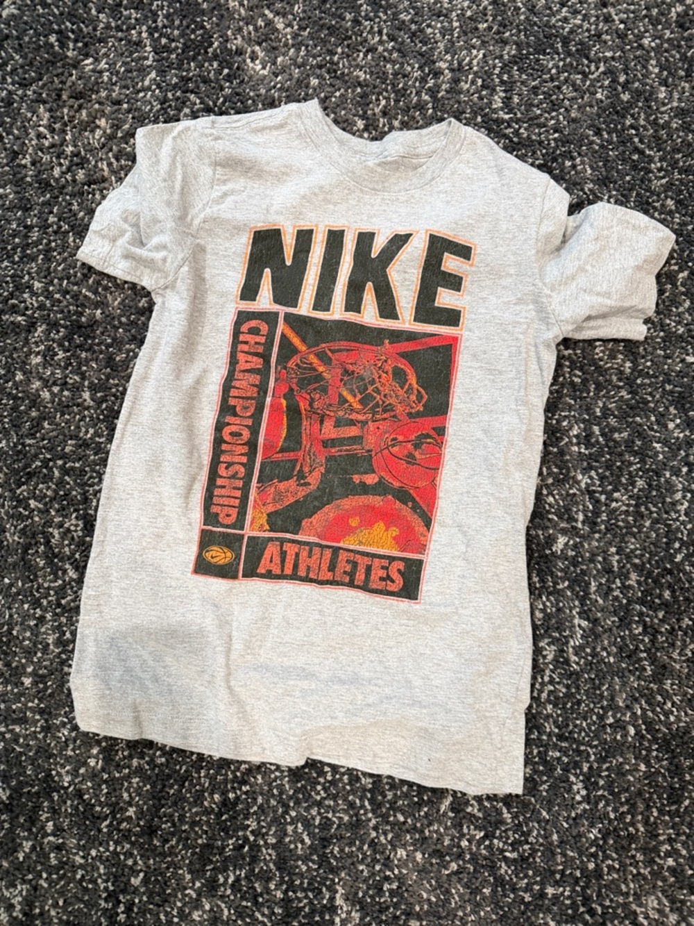 Nike Light Gray Graphic Tee with Black and Red Print